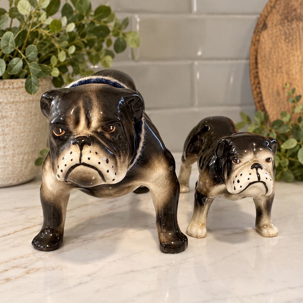Vintage Robert Simmons Bulldog Figurines Pair California Pottery Dog Decor